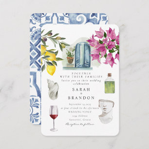 Convites Casamento de Grécia Azul-Azul-azulejo de Aquarela