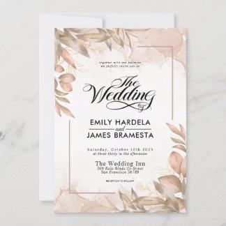 Convites Casamento de Greenery Brown e Beige Floral Waterco