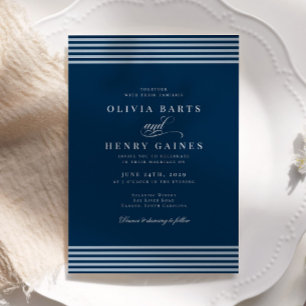 Convites Casamento de Greve Azul Costeira Elegante