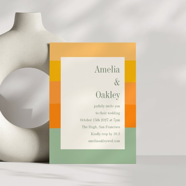 Convites Casamento de Greve Verde de Sage Laranja Moderno V (Criador carregado)