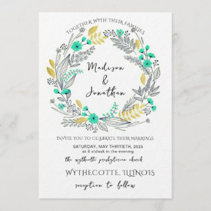 Convites Casamento de Grinalda de Flores em Aquarela Românt