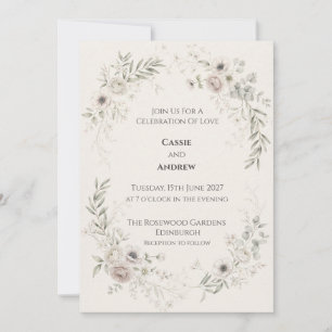 Convites Casamento de Grinalda Floral Cinza Rosa Suave