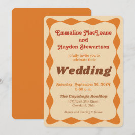 Convites Casamento de Groovy Orange e Brown Wavy Border