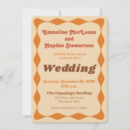 Convites Casamento de Groovy Orange e Brown Wavy Border