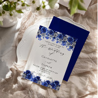 Casamento de guião azul-real das flores brancas