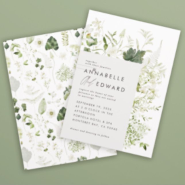 Convites Casamento de guião botânica moderna, elegante e ve (Criador carregado)