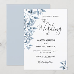 Convites Casamento de guião botânico branco azul