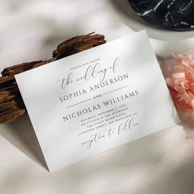 Convites Casamento de guião de caligrafia branca e negra (Criador carregado)