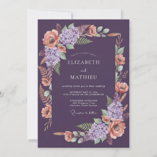 Convites Casamento de Guirlanda Pintada a Mão de Ameixa