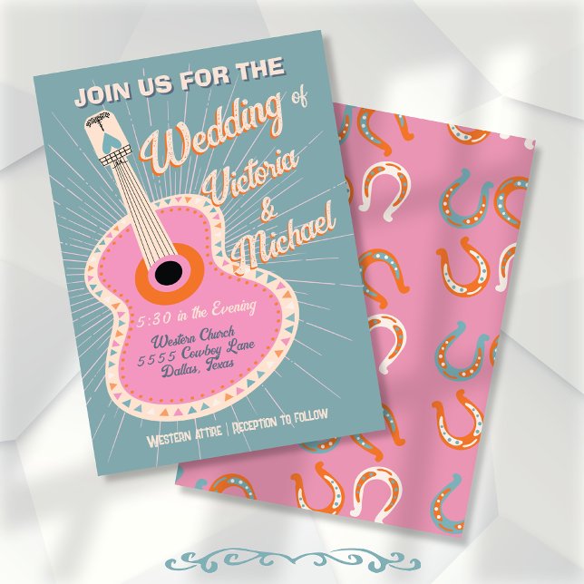 Convites Casamento de Guitarra Ocidental do Bold Colorful (Criador carregado)