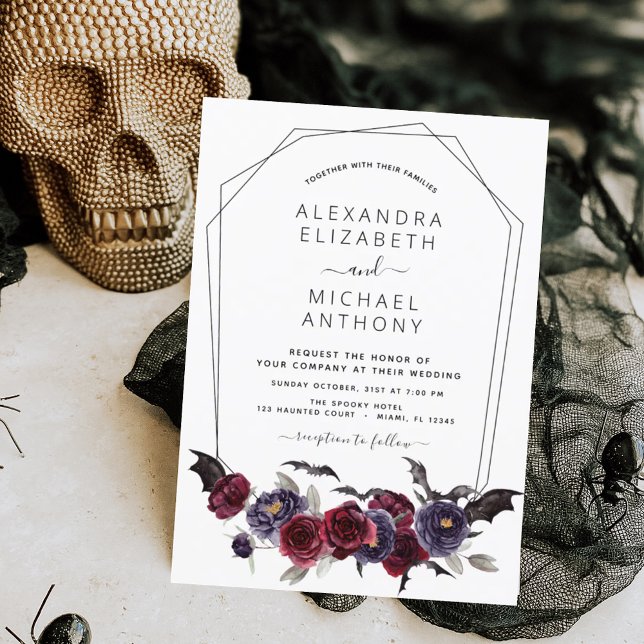 Convites Casamento de Halloween Autumn Fall Burgundy (Criador carregado)