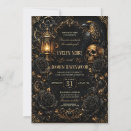 Convites Casamento de Halloween Black Rose Gothic