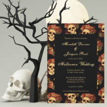 Casamento de Halloween com Caveira Gótica e Rosas 