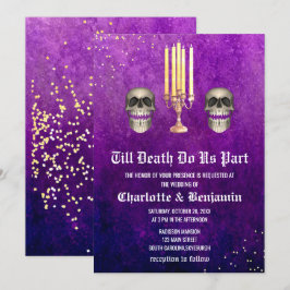 Convites Casamento de Halloween com Caveira Roxa