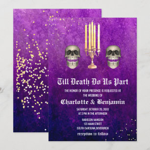 Convites Casamento de Halloween com Caveira Roxa