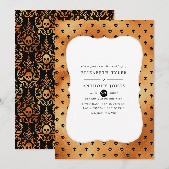 Convites Casamento de Halloween com Folha Falsa (Frente/Verso)