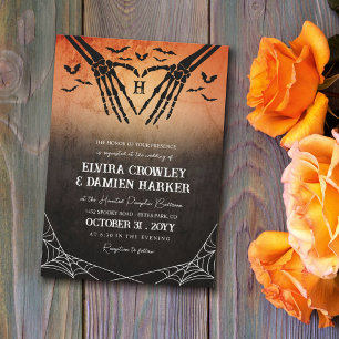 Convites Casamento de Halloween com Morcegos e Coração de E
