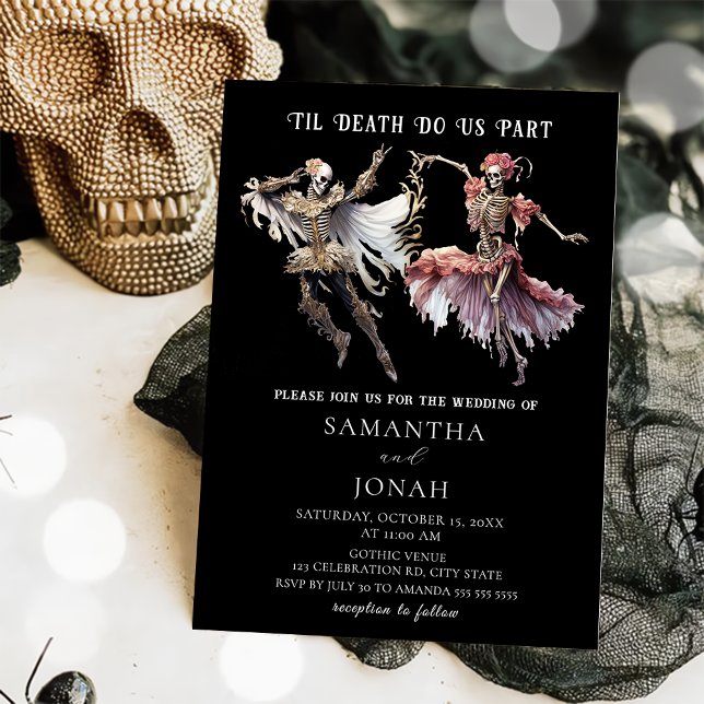 Convites Casamento de Halloween com Skeletons Gothic Death (Criador carregado)