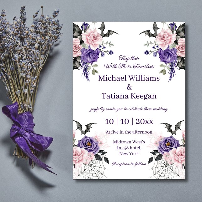 Convites Casamento de Halloween de Rosa Roxa Dark Romance E (Criador carregado)