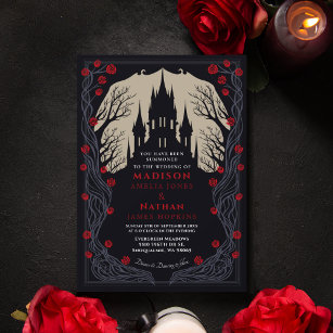 Convites Casamento de Halloween Floral do Castelo Gótico