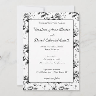 Convites Casamento de Halloween Floral Gótico Elegante