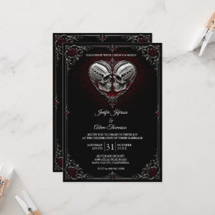 Convites Casamento de Halloween Gótico de Esqueleto