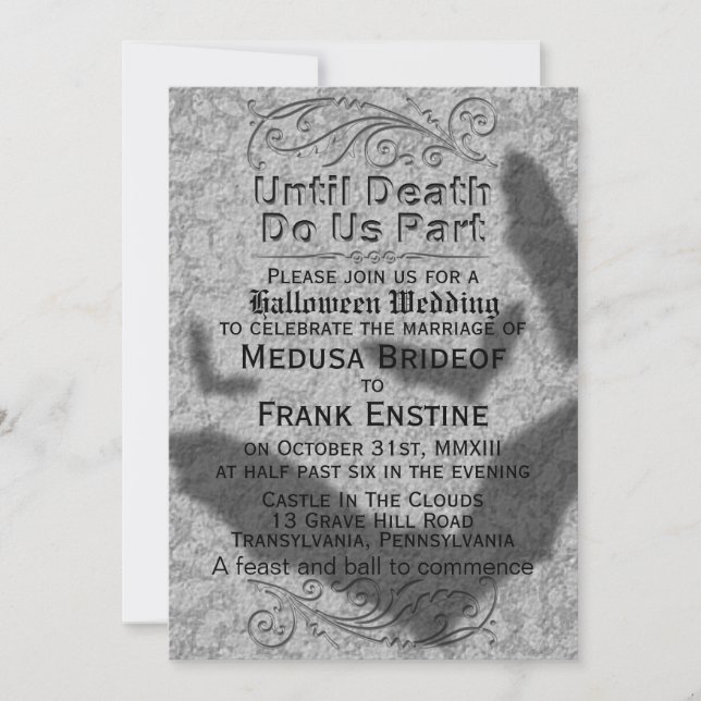 Convites Casamento de Halloween Gótico | Sombra de Morcegos (Frente)