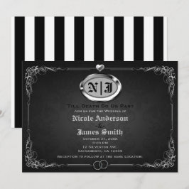 Convites Casamento de Halloween Gótico Vintage Prata e Pret