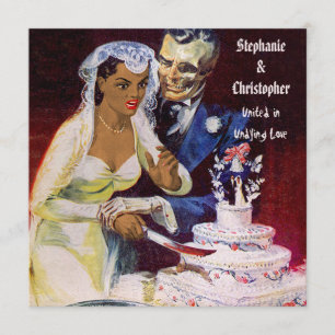 Convites Casamento de Halloween Horror, Noiva Étnica e Des