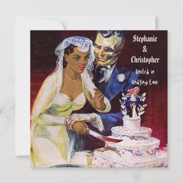 Convites Casamento de Halloween Horror, Noiva Étnica e Desg (Frente)