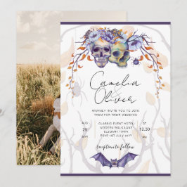Convites Casamento de Halloween Invitation Gothic Skulls Pu