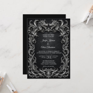 Convites Casamento de Halloween no estilo gótico com dragõe