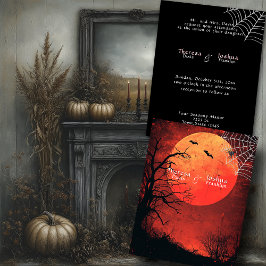 Convites Casamento de Halloween Preto Aranha Morcegos Lua C