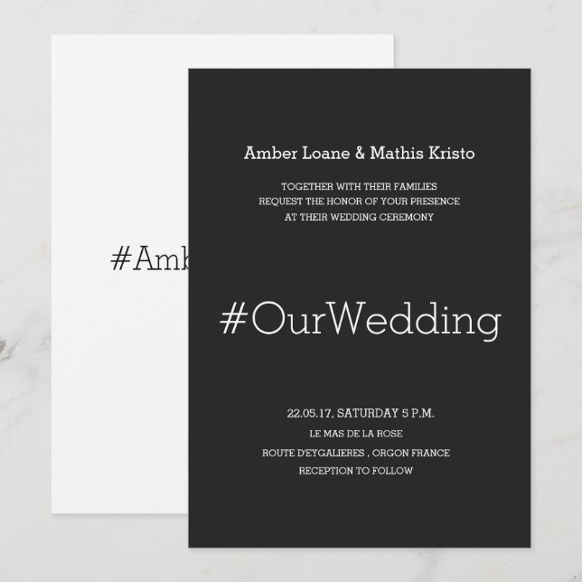 Convites Casamento de Hashtag White Preto-Chic Moderno Mini (Frente/Verso)