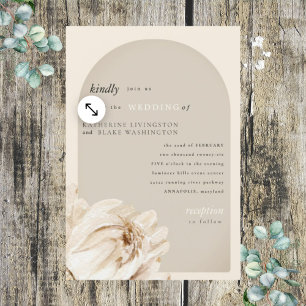 Convites Casamento de Haste Floral Bege Moderno