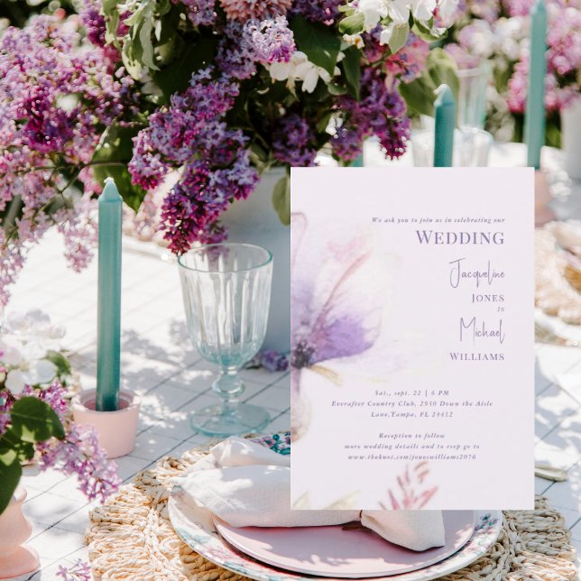 Convites Casamento de Haste Floral de Lavanda Simples (Criador carregado)