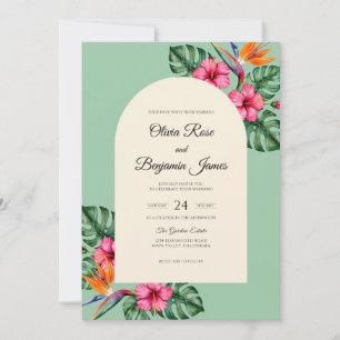 Convites Casamento de Hibisco Magenta Eucalipto Menta