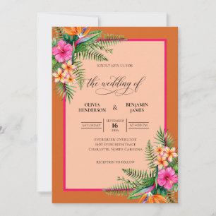 Convites Casamento de Hibisco Tropical Eucalipto Laranja