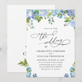 Convites Casamento de Hidrangea Azul Elegante com Aquarela