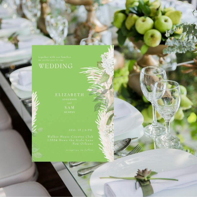Convites Casamento de Hidrangea Branca Verde Lima Boho Pamp (Criador carregado)