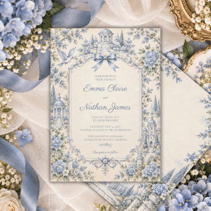 Convites Casamento de Hidrangea de Jardim em Toile Azul Vin