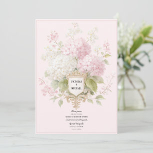 Convites Casamento de Hidrangeas Rosa e Branco Elegante