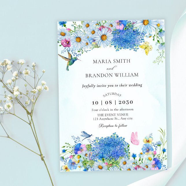 Convites Casamento de horta floral azul (Criador carregado)
