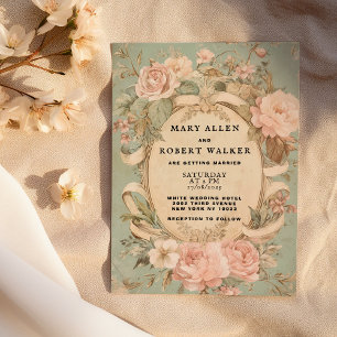 Convites Casamento de horta floral retrô-rosa-menta