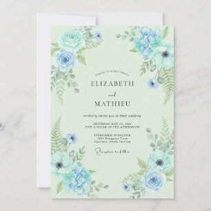 Convites Casamento de Hortelã Azul Flor Silvestre Samambaia