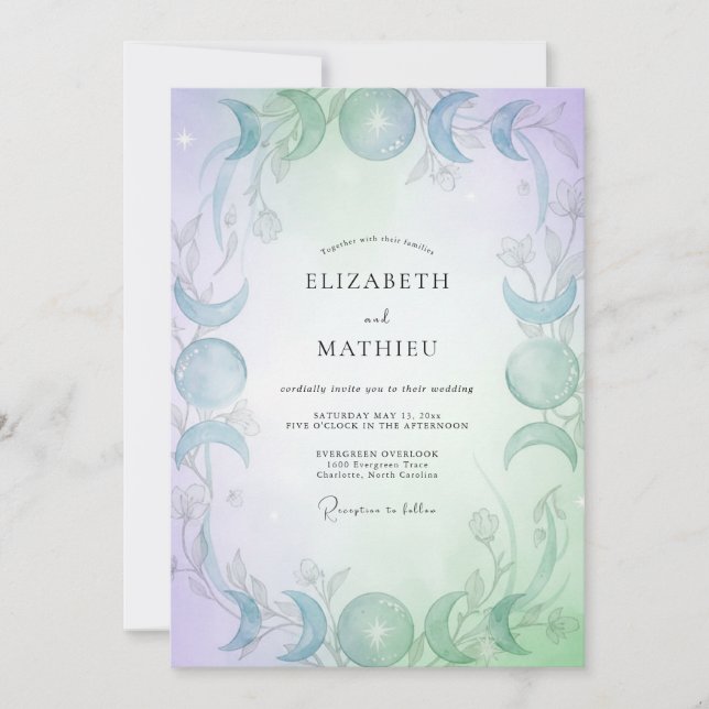 Convites Casamento de Hortelã e Periwinkle Celestial Eucali (Frente)
