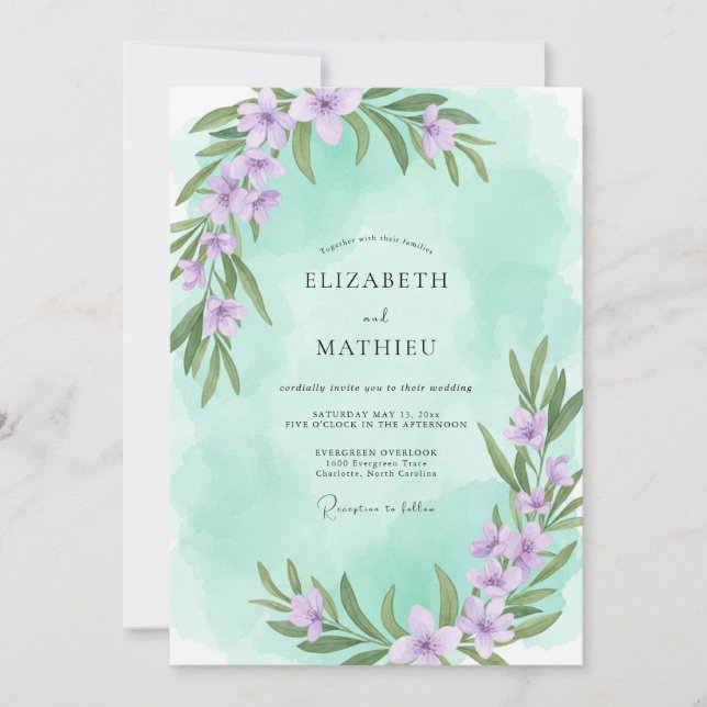 Convites Casamento de Hortelã Lilás Eucalipto (Frente)