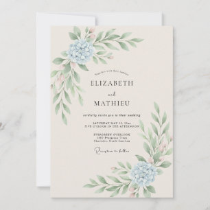 Convites Casamento de Hortênsia Azul Azure Folhagem de Euca