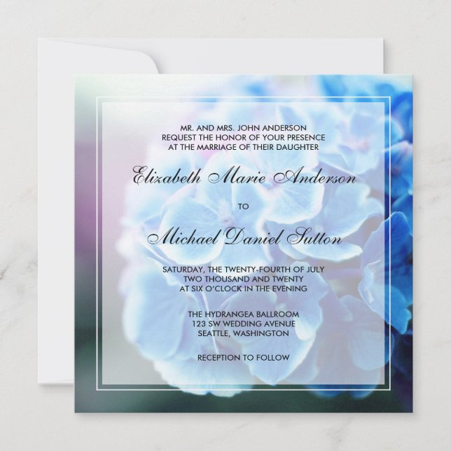 Convites Casamento de Hortênsia Azul Roxa (Frente)