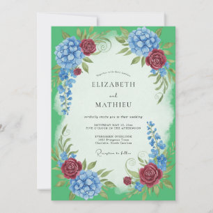 Convites Casamento de Hortênsia Cornflower Borgonha Sage